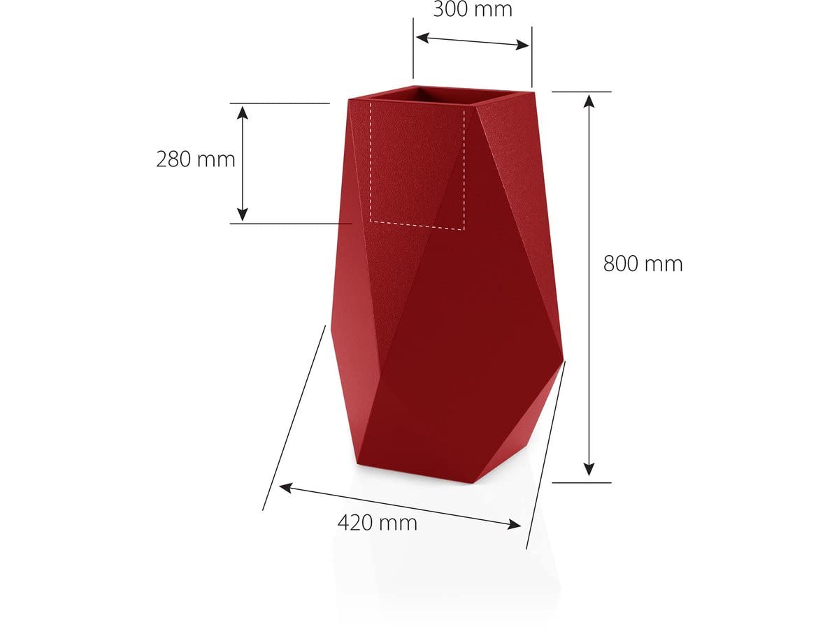 Monumo® Volcano doniczka duża z wewnętrzną skrzynką, odporna na działanie warunków atmosferycznych, nadaje się do domu, biura, ogrodu, na patio, hotelu, restauracji, na balkon i taras, nowoczesna doniczka ogrodowa (42 x 42 x 80 cm, czerwona)