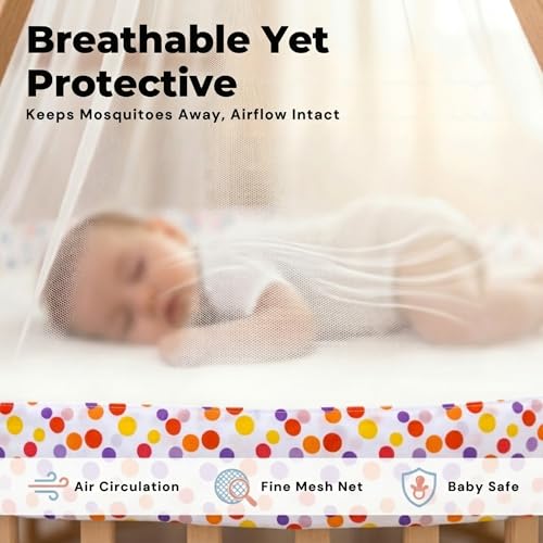 Image of VParents Sleeping Essentials Set with Mosquito Net, Spring & Window Stand (Orange) | Polka Dots