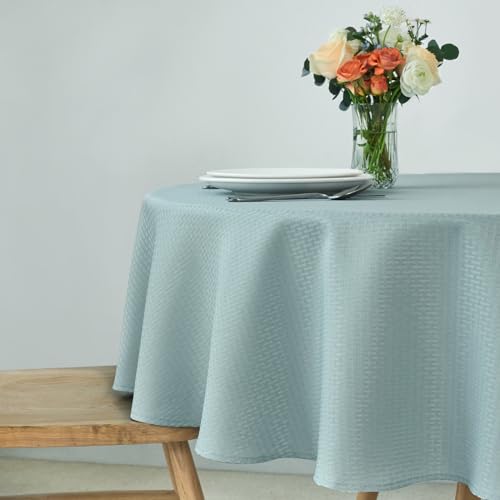 Image of maxmill Round Weaved Texture Design Tablecloth Spill-Proof Wrinkle Free Soft Washable Table Cloth for Circular Table Cover, for Dining Room Banquet Parties Holiday Dinner, 70 Inch Dusty Blue