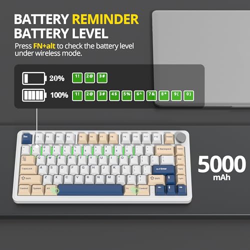 Image of surmen M75 75% Wireless Creamy Keyboard with Gasket, Pre-lubed Triple Mode Bluetooth Mechanical Gaming Keyboard BT5.0 /2.4Ghz /USB with Sound Absorbing Pads Hot-Swap(SOYA)