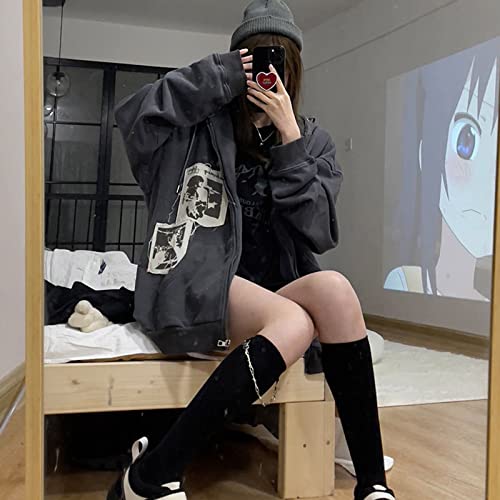 Alt Emo Clothes Women Oversized Zip Up Hoodies Rhinestone Y2k Aesthetic Skeleton Sweatshirts Grunge Gothic Jacket Streetwear (M,b) — view 6