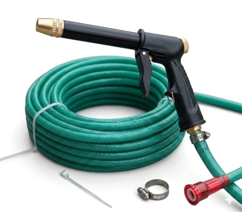 Image of 10 Meter Heavy Duty 3 Layer Braided PVC Garden Hose Pipe with High Pressure Water Spray Gun Nozzle, Tap Adapter & 2 Clamps, 0.5 Inch Water Pipe for Gardening, Car Washing & Home Cleaning