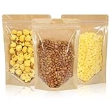 100 PCS Resealable Bags, Stand Up Kraft Bags with Window Clear Front Pouches, Zipper Lock Food Storage Bags 5.5×7.8 Inch Reusable Sealable Bags for Packaging