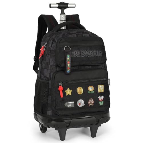 Mochila de Rodinha e Costas Super Ma rio Premium Preto Luxcel