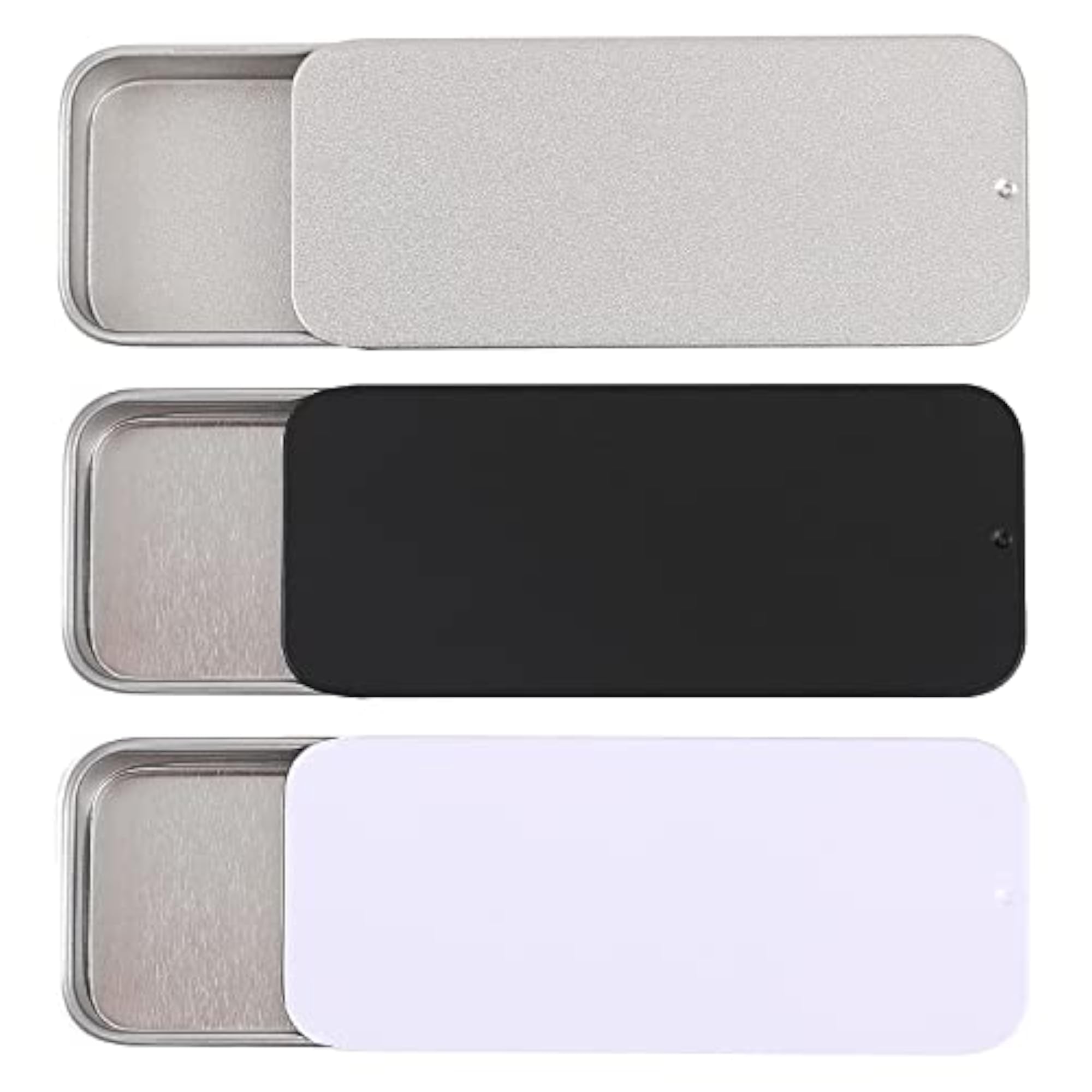 3Pcs Small Empty Slide Top Metal Box Containers