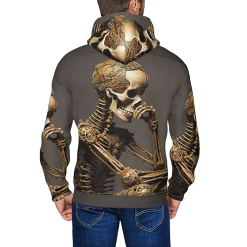 Sweat à capuche extensible homme pull doux imprimé squelette chaud