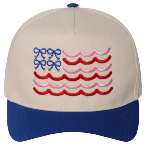 MIRMARU Patriotic America USA Embroidered 5 Panel Cotton Two Tone Trucker Hat for Men and Women. (US Alpha One Size America Bow Flag-Cobalt)