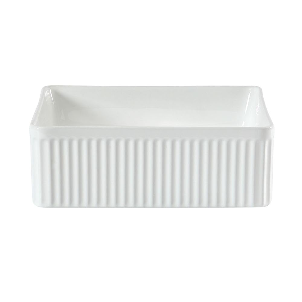 Milano White Florence Ceramic Square Fluted Countertop Bathroom Basin Sink - 380Mm