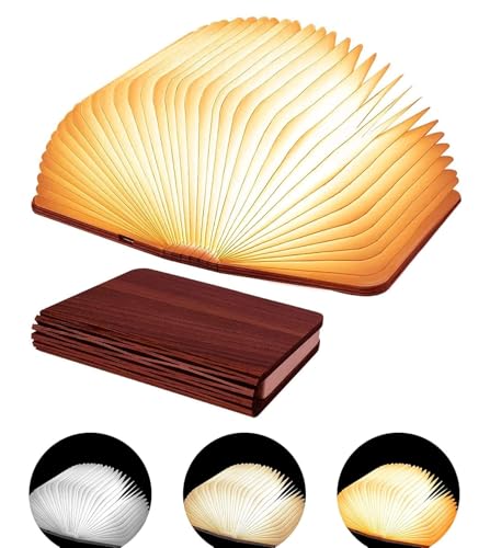 Image of PLUSPOINT Foldable Book Lamp Wooden Paper LED Mood Light, USB Rechargeable Night Light, Bedside Wooden Table Lamp, Home Decor, Office Gift for Book Lovers
