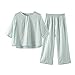 Pigiama Donna,Pigiama da Donna in Cotone Capri Set da 2 Pezzi Casual Verde con Stampa A Griglia con Bottoni Girocollo Indumenti da Notte Estivi Larghi E Accoglienti Gambe Ritagliate Pantaloni Pjs Se