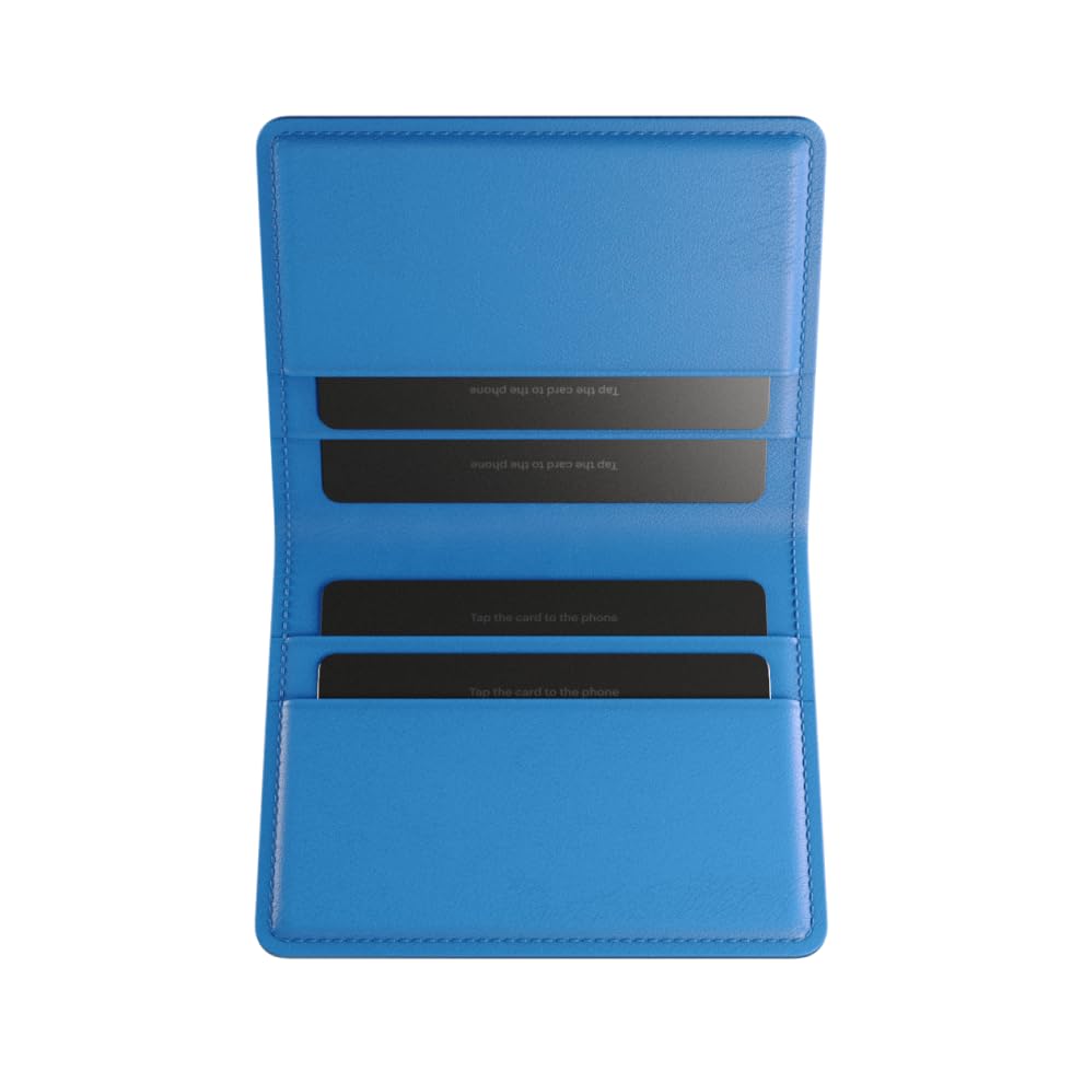 Napa Leather Cardholder – Slim RFID Blocking Wallet, Sleek Black with Bold Blue Interior, Holds Up to 4 Cards