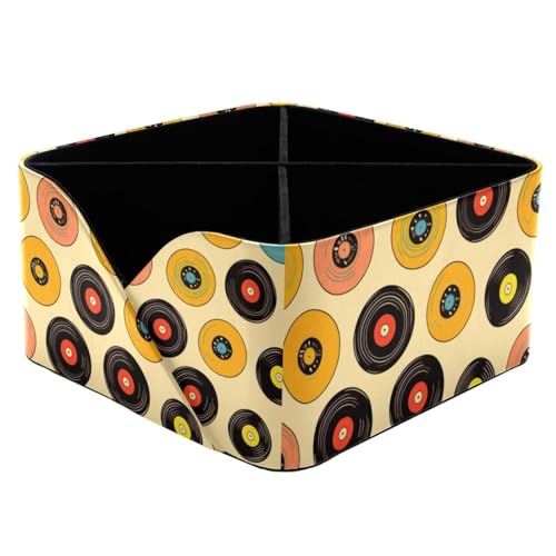Boîte de rangement cube pour étagère motif disques jaunes - 2
