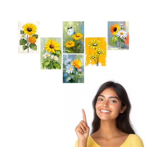 Image of SiddArtify Floral Wall Art Prints Set - Botanical Flower Poster Decor for Living Room Bedroom Office - Set of 2-4x6 Inch - Board (Pack of 6) - Sticker (Pack of 6)
