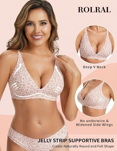 Image of Womens Deep V Wireless Bra No Underwire Seamless Comfort Support Tshirt Push Up Bralette for Everyday /Sleep