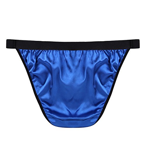 Tssoe Men's Sissy Panties Silk Satin Bulge Pouch Tanga Bikini Thongs Briefs Underwear Blue Medium #TOP3