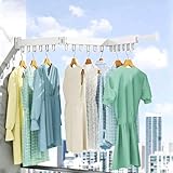 Wäscheständer Wandmontage, Faltbar Einziehbar Drehbar Kleiderständer mit 18 Haken, Ausammenklappbarer, ausziehbarer Wäscheaufhänger, Trockner für Waschküche, Balkon, Wohnung, Schlafzimmer. (Weiß)