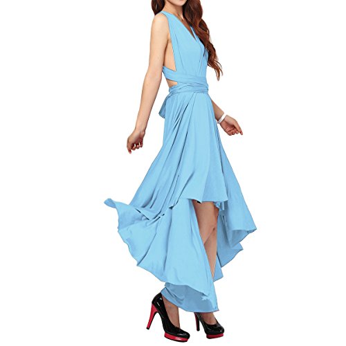 Mujer Vestido de Noche Falda Larga Verano Fiesta Elegante Dama de Honor Multi-Manera Transformer/Infinity Sin Mangas Azul Cielo L