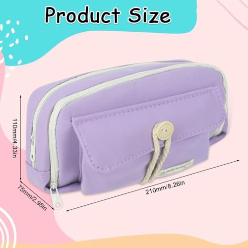 Image of Canvas School Bag Pencil Case, 3 Layer 6 Compartment Large Capacity, Aesthetic Pencil Pouch for Stationary, Cute Stationery for Kids, Pencil Case for Girls & Boys (Our Timer P)