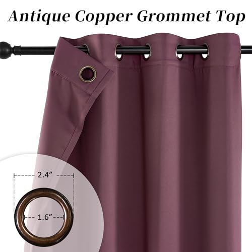 Image of HUTO Blackout Curatins Window Drapes for Bedroom Living Room - Antique Copper Grommet Room Darkening Thermal Insulated Privacy Protect Draperies Curtains, Set of 2, Purple Burgundy Red, 42W x 84L