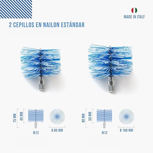 Miniatura 3 de Baretto Kit De Limpieza Estufa De Pellets Conducto De Humos Ø 80 100 Mm Longitud 6 M 2 Cepillos Deshollinadores De Nylon Conector M12