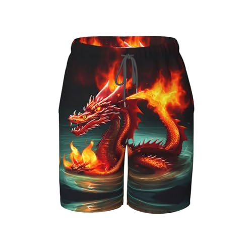 Dragon King in Fire Youth Beach Pants, Soft and Breathable, with Drawstring Waist, Suitable for Sports and Leisure.