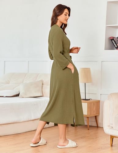 Image of Ekouaer Women's Robe Long Waffle Knit Bathrobe Lightweight Soft Kimono Robes Loungewear S-XXL