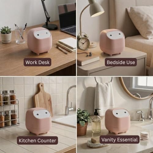 Image of Soko Cute Portable Mini Trash Can, Small One-Key Press Plastic Fancy Desktop Dustbin Waste /Garbage Disposal for Home, Office, Bathroom, Bedroom, Kitchen, Work, Study Table - Pink