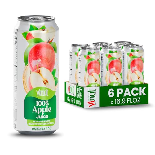 Image of VINUT 100% Apple Juice, No Added Sugar, Not From Concentrate, 16.9 fl oz (500 mL) Can, Pack of 6