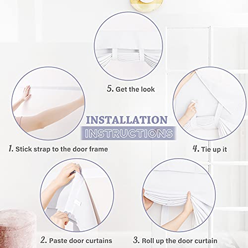 RYB HOME Privacy French Door Cover, Room Darkening Front/Tricia/French Door Window Curtains Tie up Shade for Sightseeing, W30 x L80 inch, 1 Panel, Pure White