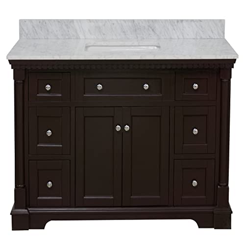 Sydney 48-Inch Bathroom Vanity (Carrara/Chocolate): Includes Chocolate Cabinet With Authentic Italian Carrara Marble Countertop And White Ceramic Sink #TOP4