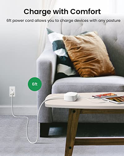 Bull Usb Charger 25W, 4 Port Usb Charging Station For Multiple Devices, Multi Usb Charger Station Apple Iphone, Tablet Laptop Computer, Travel, Home, Office (Ul Listed, 6Ft Extension Cord #TOP2