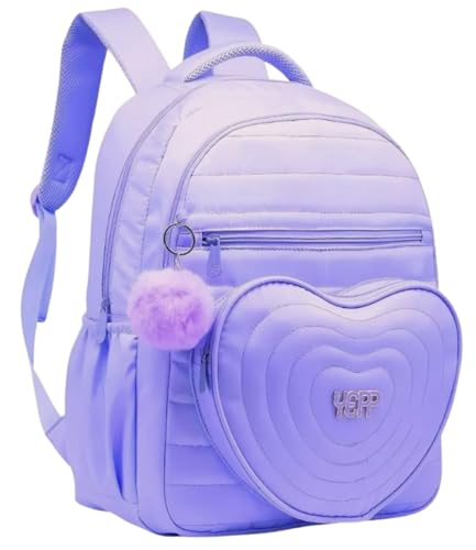 Mochila Bolsa de Costas Feminina Fashion Fofinha com Pompom Espaçosa Escolar Trabalho Viagem Lilás