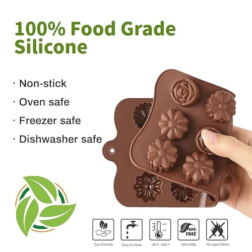 Image of HS Multiflower Silicone Mould, Non-Stick Food Grade Silicone Mould for Chocolate, Candy, Jelly & Ice Cube (Brown)