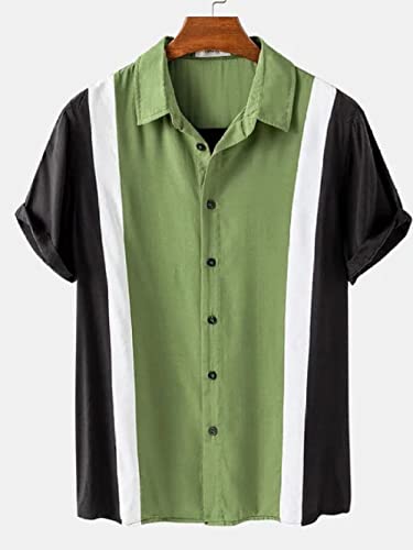 RFEGEF Hemden Herren Kurzarm, Sommer-Hawaii-Hemden Vintage-Grün Gestreifte Nähte Hawaii-Knopf-Hemden Oberteile Lässige Schnelltrocknende Kurzarm-Sommerferien-Party-Strandhemd, 5XL Cover
