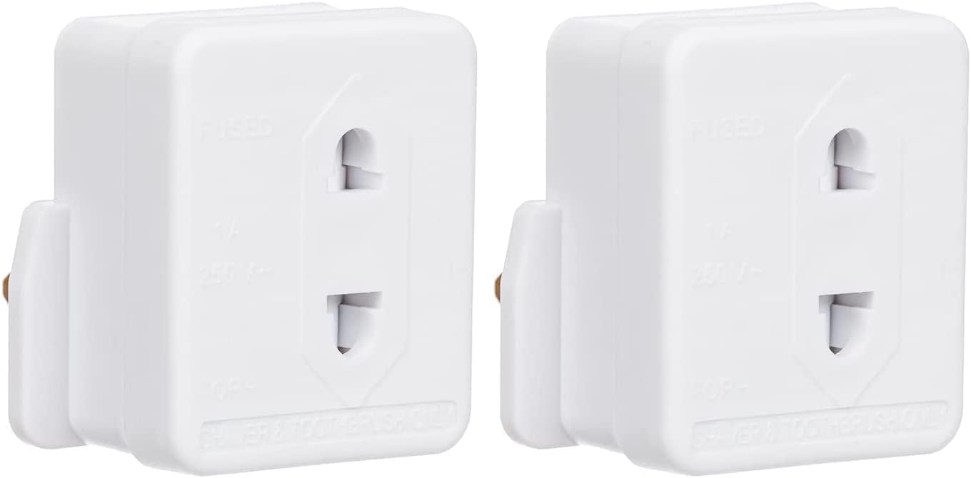 2 x Shaver and Toothbrush Plug Adaptor Shaving Adapter Epilators Bathroom To 2 Pin 3 1A Fuse - By Guilty Gadgets