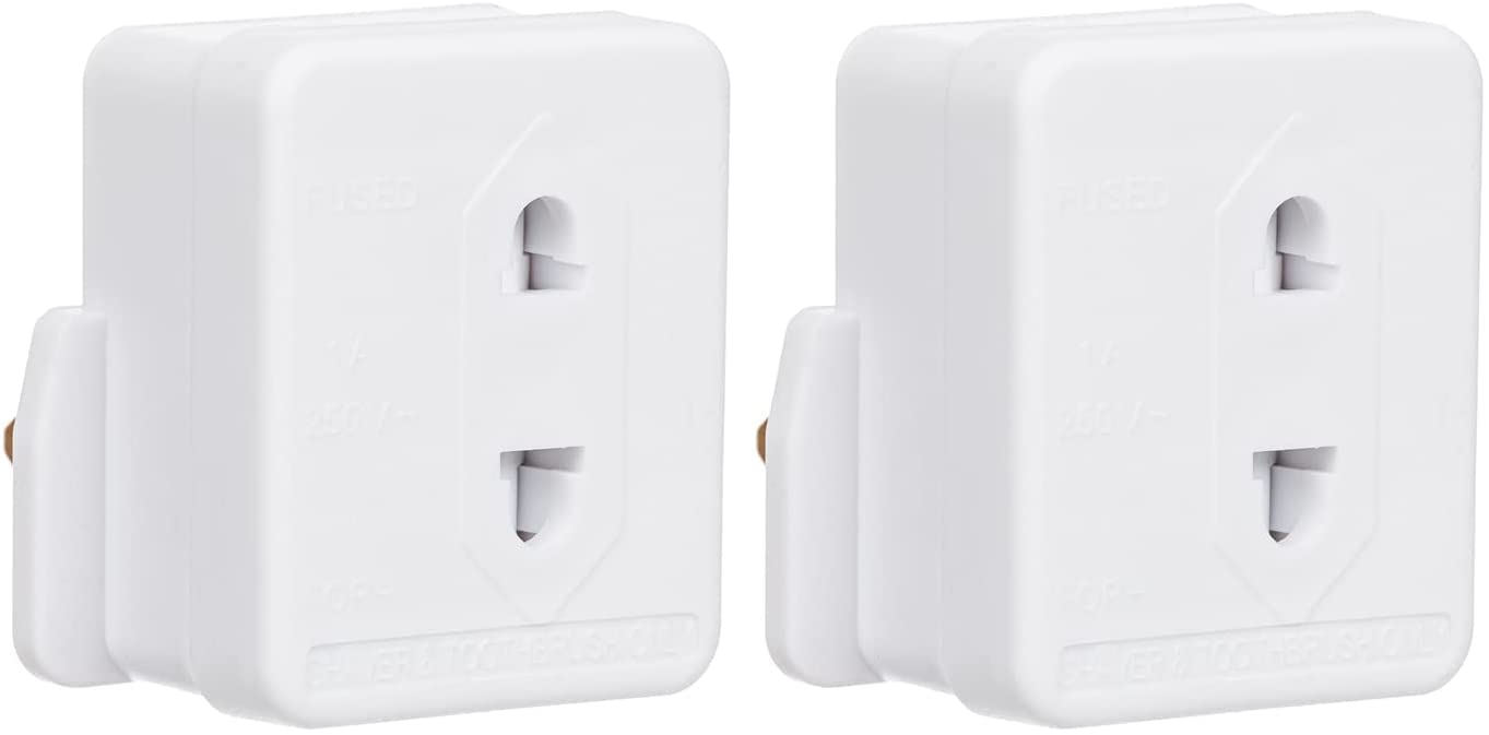 2 x Shaver and Toothbrush Plug Adaptor Shaving Adapter Epilators Bathroom To 2 Pin 3 1A Fuse - By Guilty Gadgets