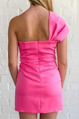 HyFowerDW One Shoulder Homecoming Dresses for Teens 2024 Satin Short Cocktail Prom Party Dresses with Bow Tie3