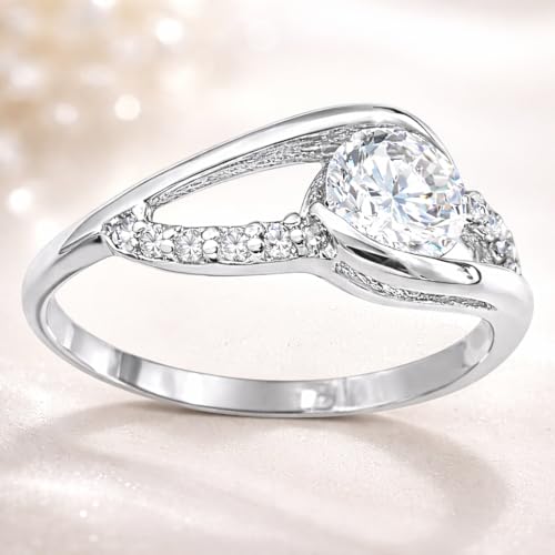 Bague Solitaire Argent à Porter au Quotidien avec Anneau Vague Chic - 4