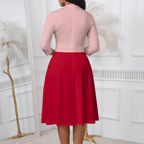 Image of PinkPatty Women's Casual A-line Midi Dresses 3 /4 Sleeve V Neck Fit and Flare Dress with Pockets