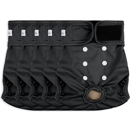 Image of Female Dog Diapers 5Pcs - Premium Reusable Diapers for Doggie in Heat - Highly Absorbent Dog Diapers Female for Pet Incontinence with Adjustable Snaps, Black, XL