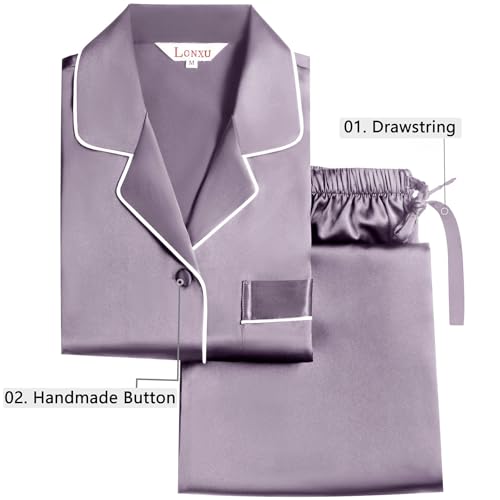 Lonxu Silk Satin Womens Pajama Sets Button Down Sleepwear Loungewear XS~3XL4