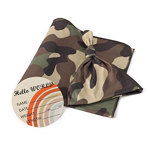 Image of Bayceen Stretchy Swaddle Blanket for Newborns Baby Boy Swaddle and Hat Set Receiving Blanket 35 x 35 inches, Camouflage Print Swaddle Set (Camouflage)