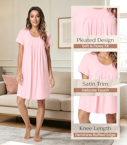 Image of NACHILA Nightgowns for Women-Viscose Made from Bamboo, Pleated Sleepwear.