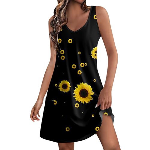 Image of Summer Dresses for Women 2026 Casual V Neck Sleeveless Sundresses Boho Beach Tank Dresses with Pockets