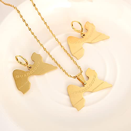 YUANYIRAN Carte De La Guadeloupe Ensemble Pendentifs - Collier Et Boucles D'Oreilles Bijoux Hip Hop, Cartes Charme Drapeau Chaîne Fine Ethniques Pour Femmes Hommes Cadeau Fête Cover