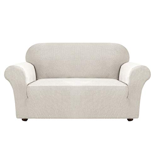Turquoize Stretch Sofa Slipcover Loveseat Cover Couch Covers for 2 Cushion Couch 1 Piece Sofa Slipcover for Living Room with Jacquard Fabric and Elastic Bottom Pet Furniture Protector (Loveseat,Ivory)