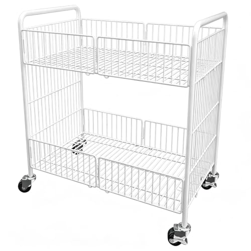 Carrito de Vendedor Plegable, Tubos Reforzados con Capacidad para 30 Kg, Carro de Ventas Portátil, con Barandillas Elevadas, Diseño Abierto de Doble Capa, para Venta Ambulante(White,M)