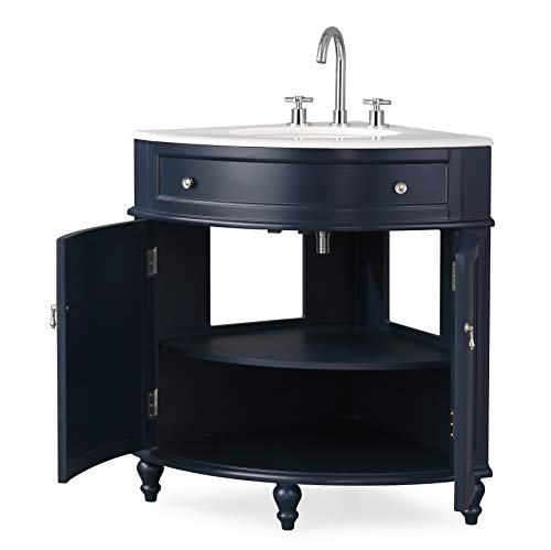 Benton Collection 24” Thomasville Navy Blue Modern Slim Corner Bathroom Sink Vanity Zk-47588Nb #TOP1