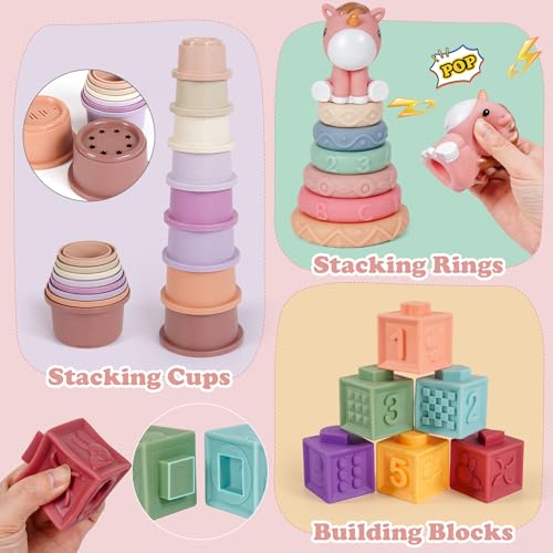 Image of Montessori Baby Toy for 6-18 Months Sensory Toy for Toddler 1-3 Year olds | Shape Sorter Sorting Stacking Ring Stacking Cups Soft Building Blocks for Babies 6-12 Months Sensory Learning Birthday Gift