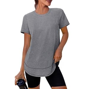 Womens Workout Tops Short Sleeve Shirts with Sun Protection Trendy Spring Summer Outfits S-3XL